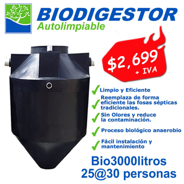 Tanque Biodigestor  3000 Litros para Aguas Servidas